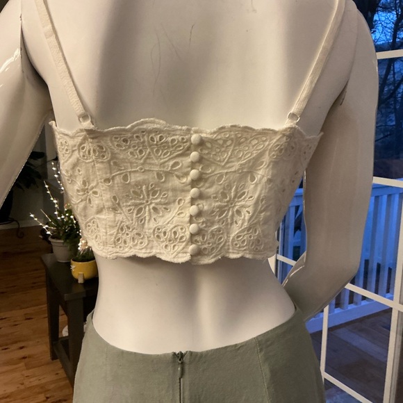 Madewell Ivory Lacey Eyelet Linen Blend Beachy Cropped Tank Top Woman Size 2 - Picture 7 of 11